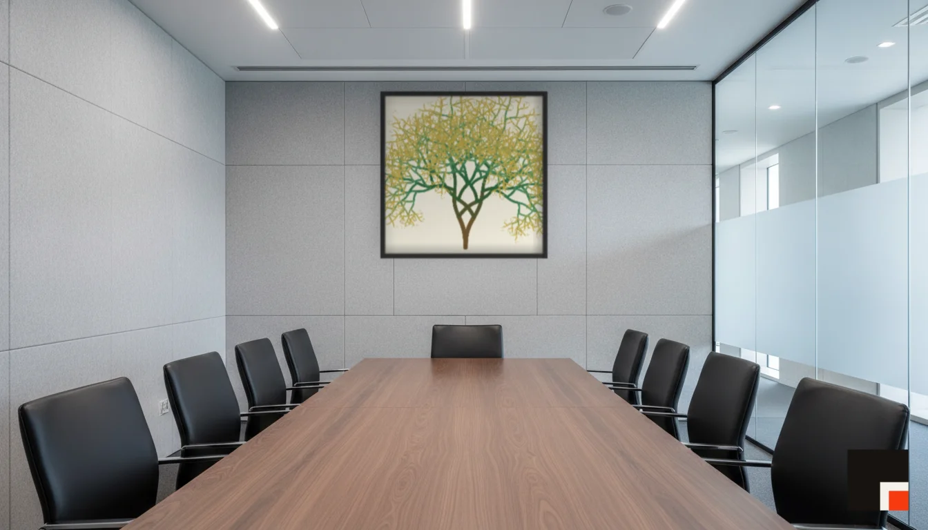 A Lumen & Logic artwork hanging in a Boardroom hotel interior — Meeting room · Frankfurt