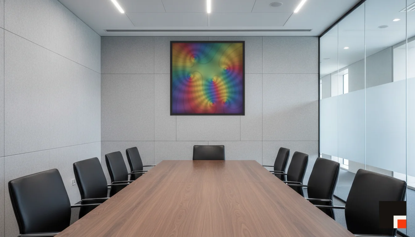A Lumen & Logic artwork hanging in a Boardroom hotel interior — Meeting room · Frankfurt