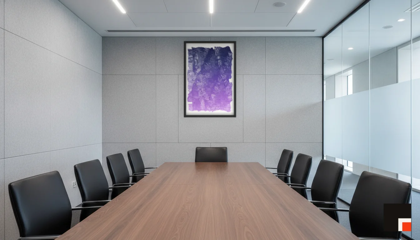 A Lumen & Logic artwork hanging in a Boardroom hotel interior — Meeting room · Frankfurt