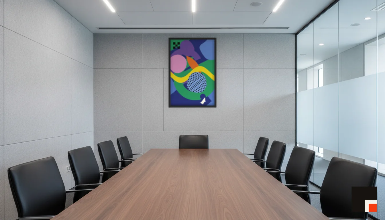 A Lumen & Logic artwork hanging in a Boardroom hotel interior — Meeting room · Frankfurt
