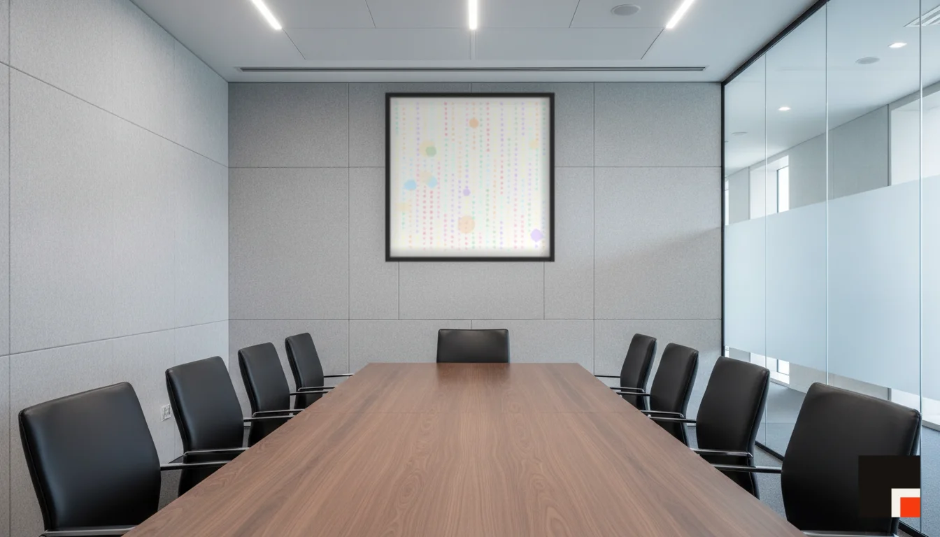 A Lumen & Logic artwork hanging in a Boardroom hotel interior — Meeting room · Frankfurt