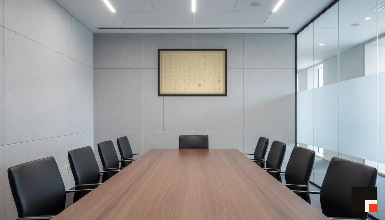 A Lumen & Logic artwork hanging in a Boardroom hotel interior — Meeting room · Frankfurt