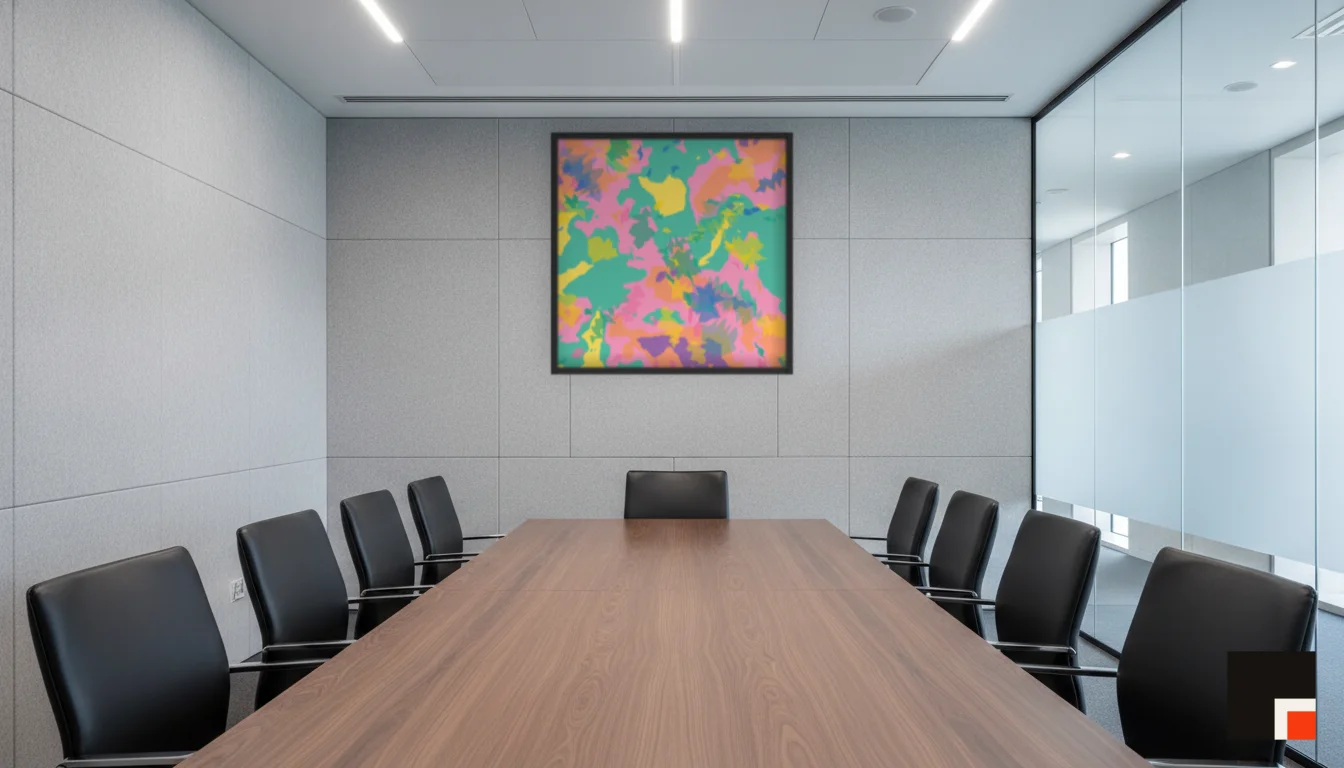 A Lumen & Logic artwork hanging in a Boardroom hotel interior — Meeting room · Frankfurt