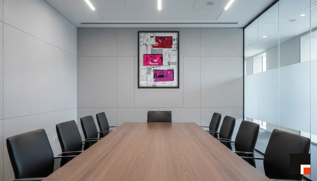 A Lumen & Logic artwork hanging in a Boardroom hotel interior — Meeting room · Frankfurt