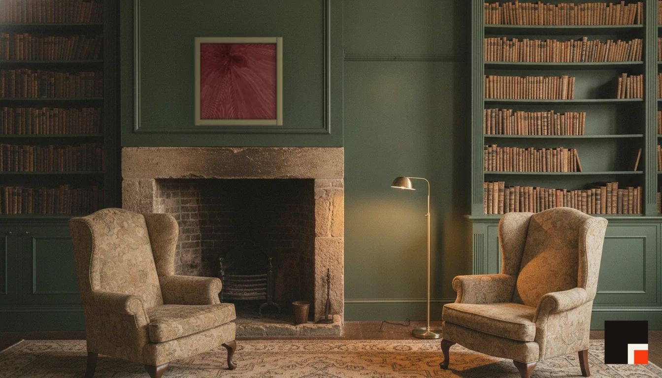 A Lumen & Logic artwork hanging in a Manor hotel interior — Library · Cotswolds