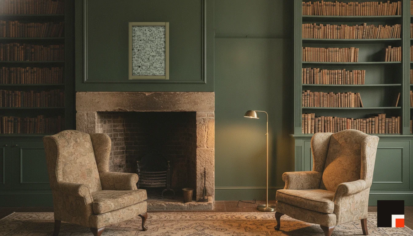 A Lumen & Logic artwork hanging in a Manor hotel interior — Library · Cotswolds