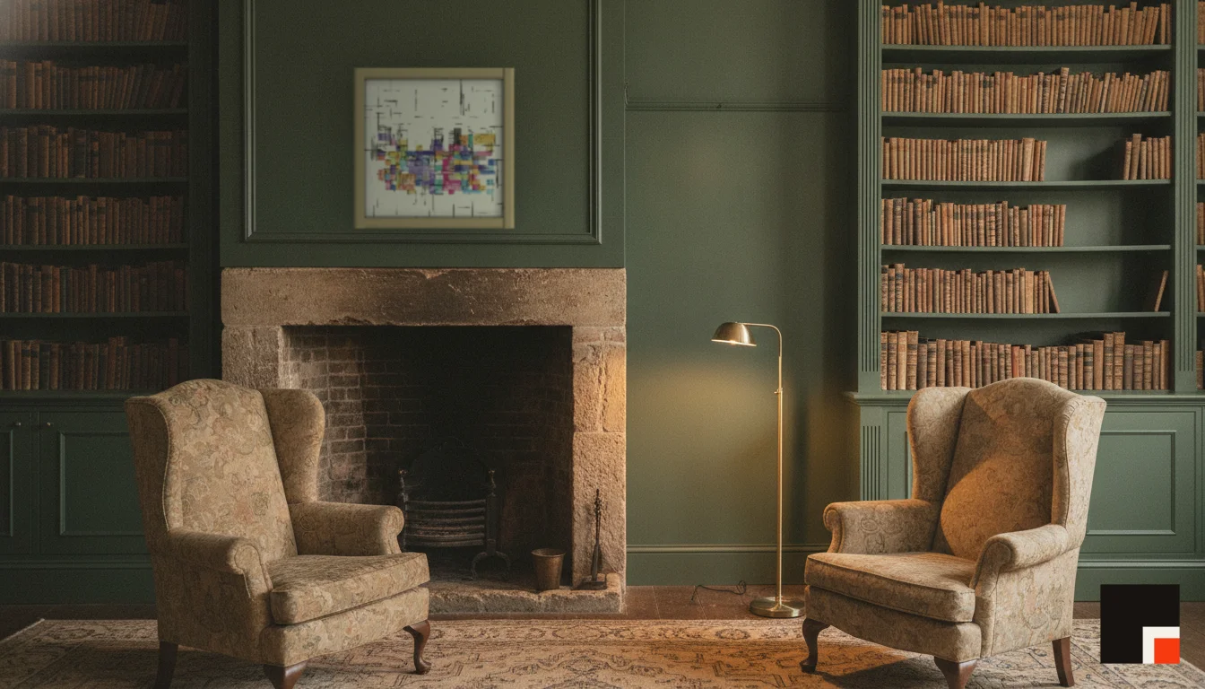A Lumen & Logic artwork hanging in a Manor hotel interior — Library · Cotswolds