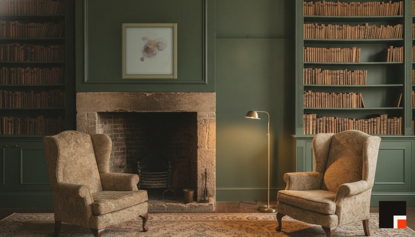 A Lumen & Logic artwork hanging in a Manor hotel interior — Library · Cotswolds