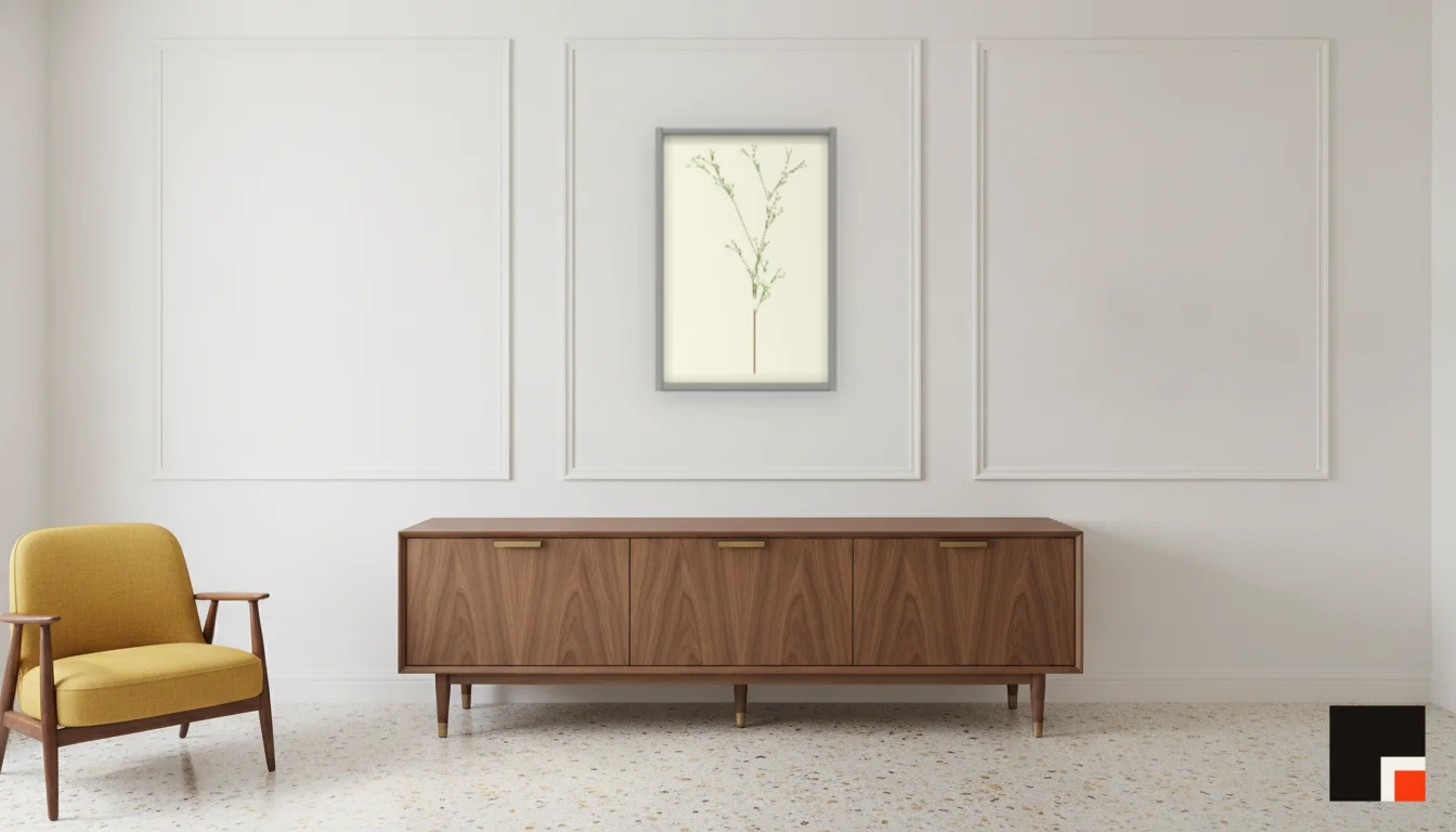 A Lumen & Logic artwork hanging in a Mid-Century hotel interior — Executive suite · Palm Springs