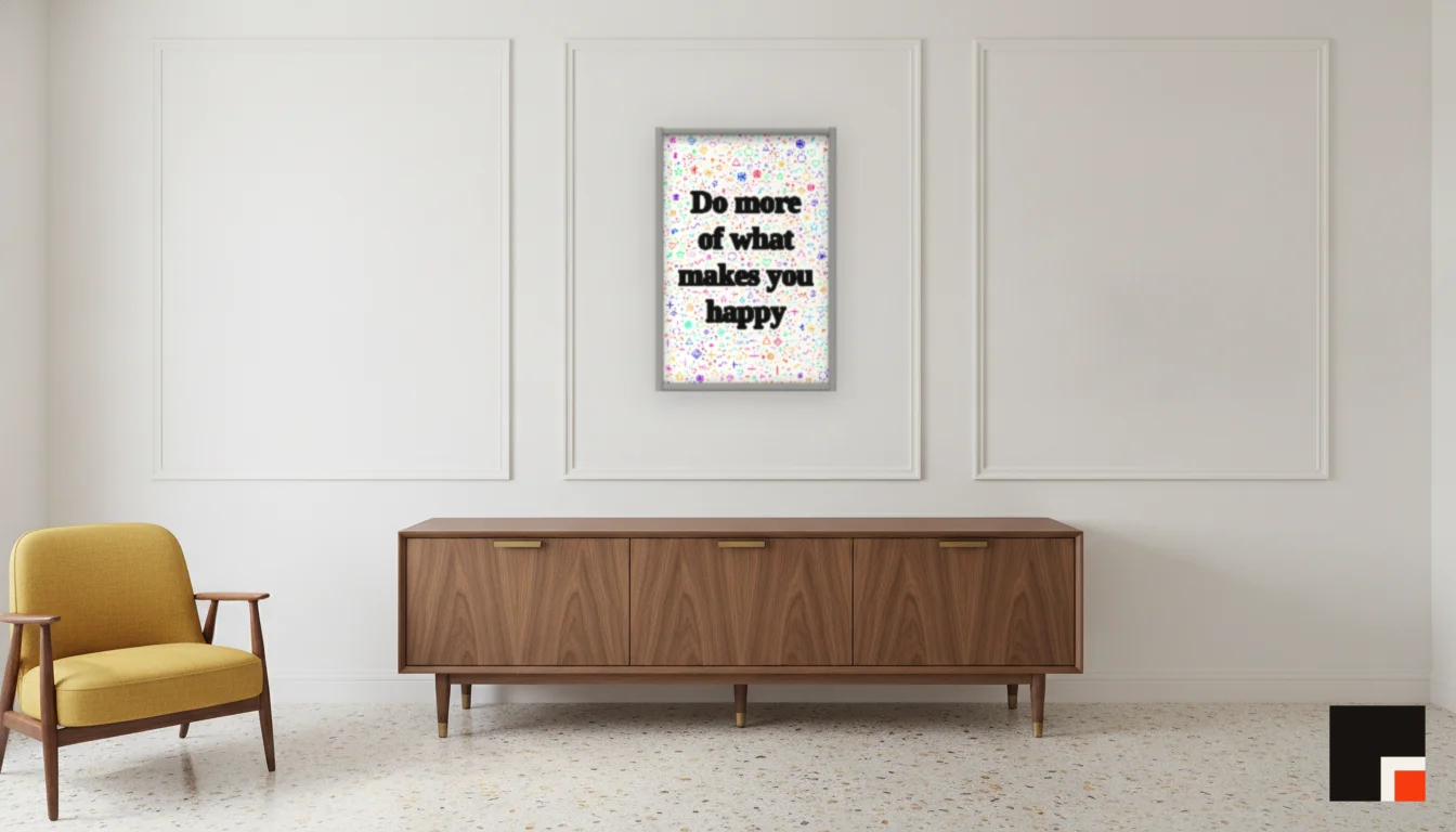 A Lumen & Logic artwork hanging in a Mid-Century hotel interior — Executive suite · Palm Springs