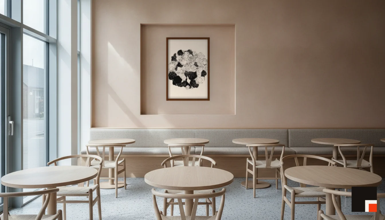 A Lumen & Logic artwork hanging in a Restaurant hotel interior — Dining room · Copenhagen