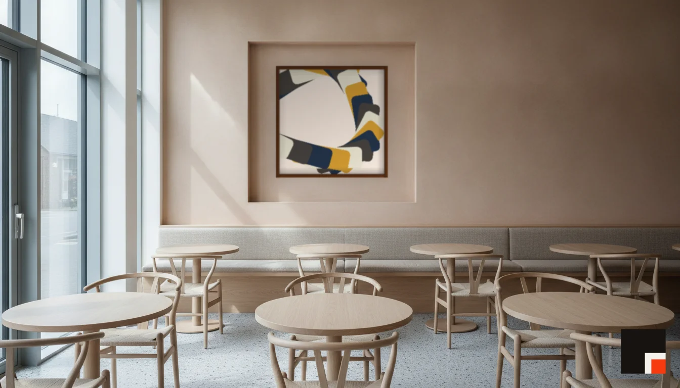 A Lumen & Logic artwork hanging in a Restaurant hotel interior — Dining room · Copenhagen