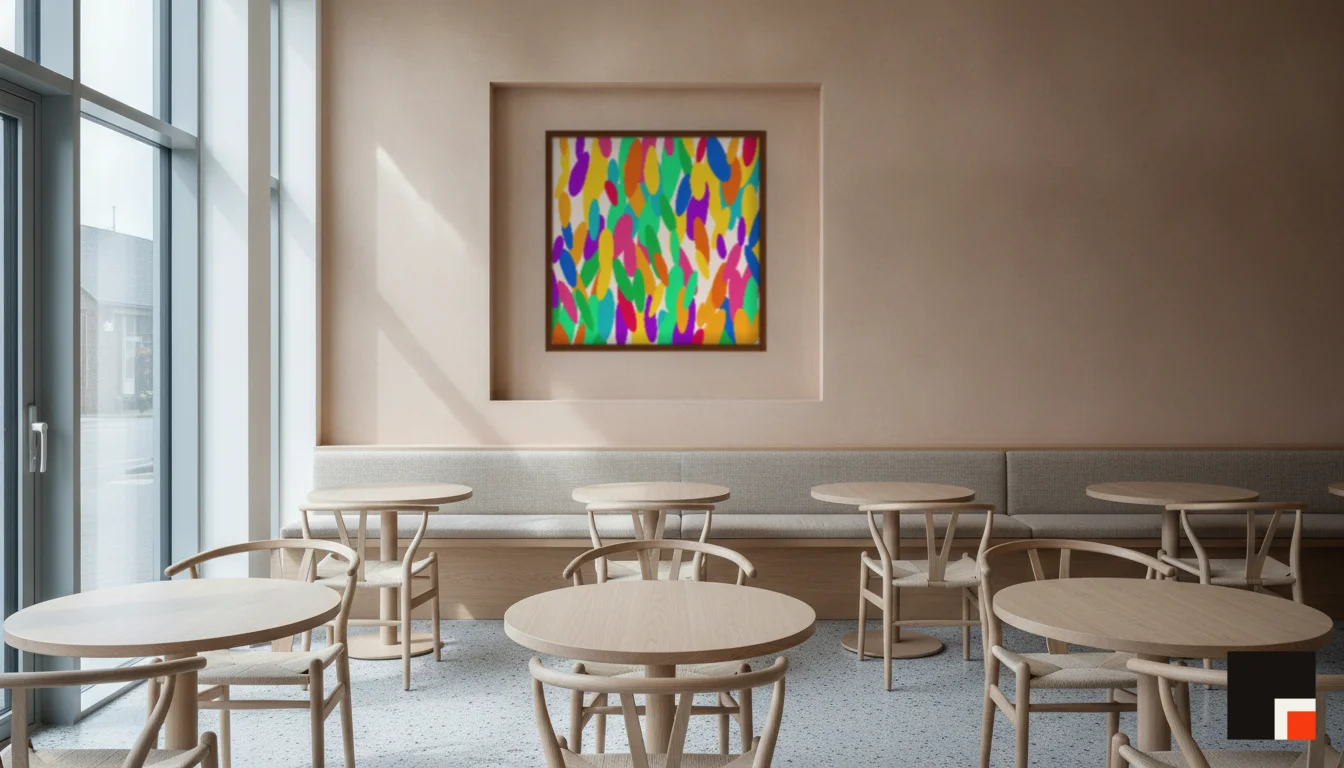 A Lumen & Logic artwork hanging in a Restaurant hotel interior — Dining room · Copenhagen