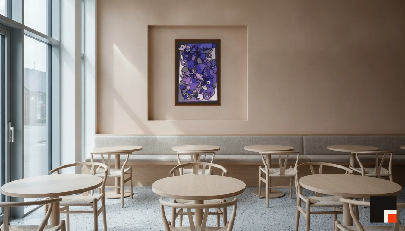 A Lumen & Logic artwork hanging in a Restaurant hotel interior — Dining room · Copenhagen
