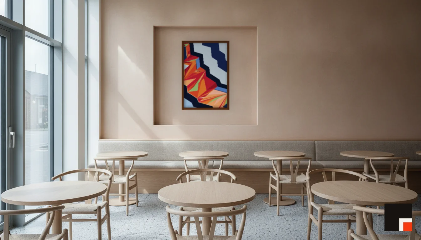 A Lumen & Logic artwork hanging in a Restaurant hotel interior — Dining room · Copenhagen
