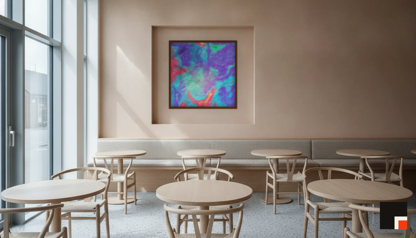 A Lumen & Logic artwork hanging in a Restaurant hotel interior — Dining room · Copenhagen