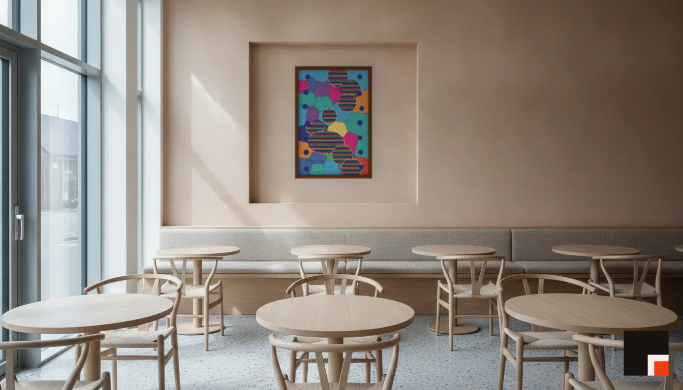A Lumen & Logic artwork hanging in a Restaurant hotel interior — Dining room · Copenhagen