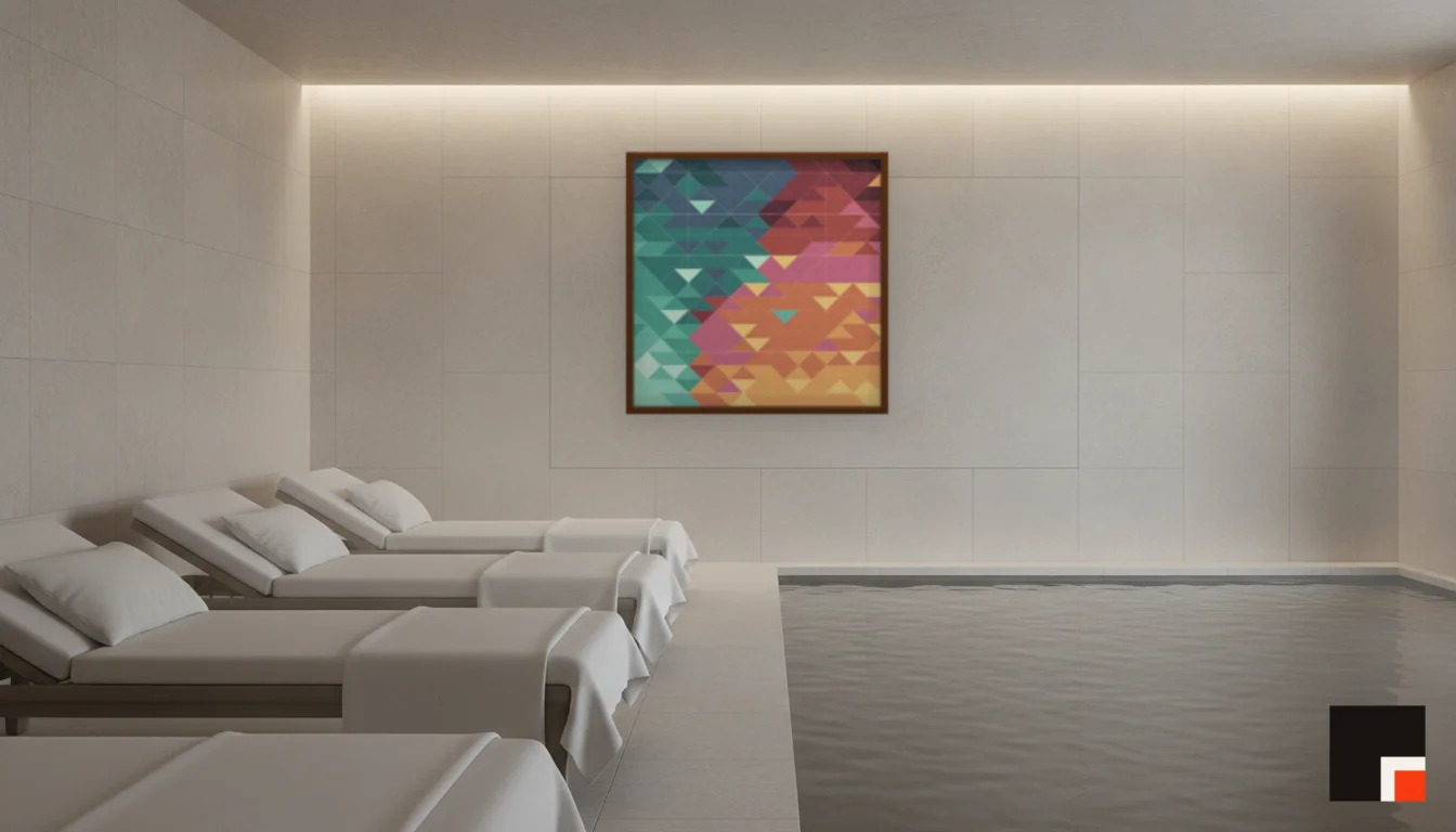A Lumen & Logic artwork hanging in a Spa hotel interior — Relaxation room · Baden-Baden