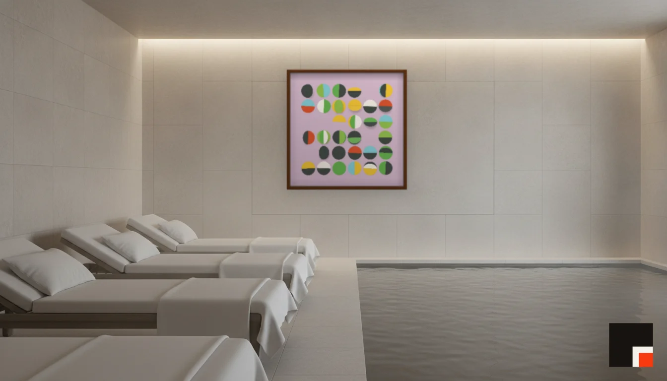 A Lumen & Logic artwork hanging in a Spa hotel interior — Relaxation room · Baden-Baden