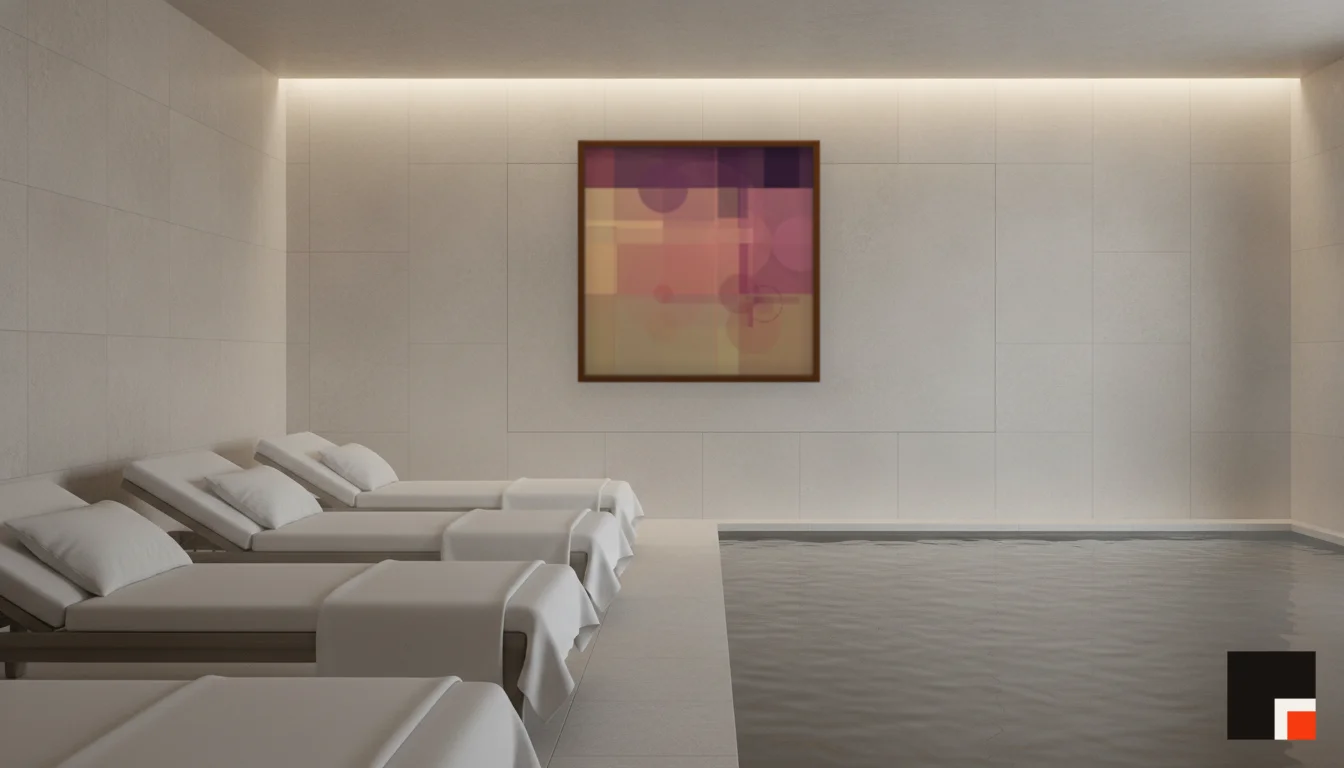 A Lumen & Logic artwork hanging in a Spa hotel interior — Relaxation room · Baden-Baden