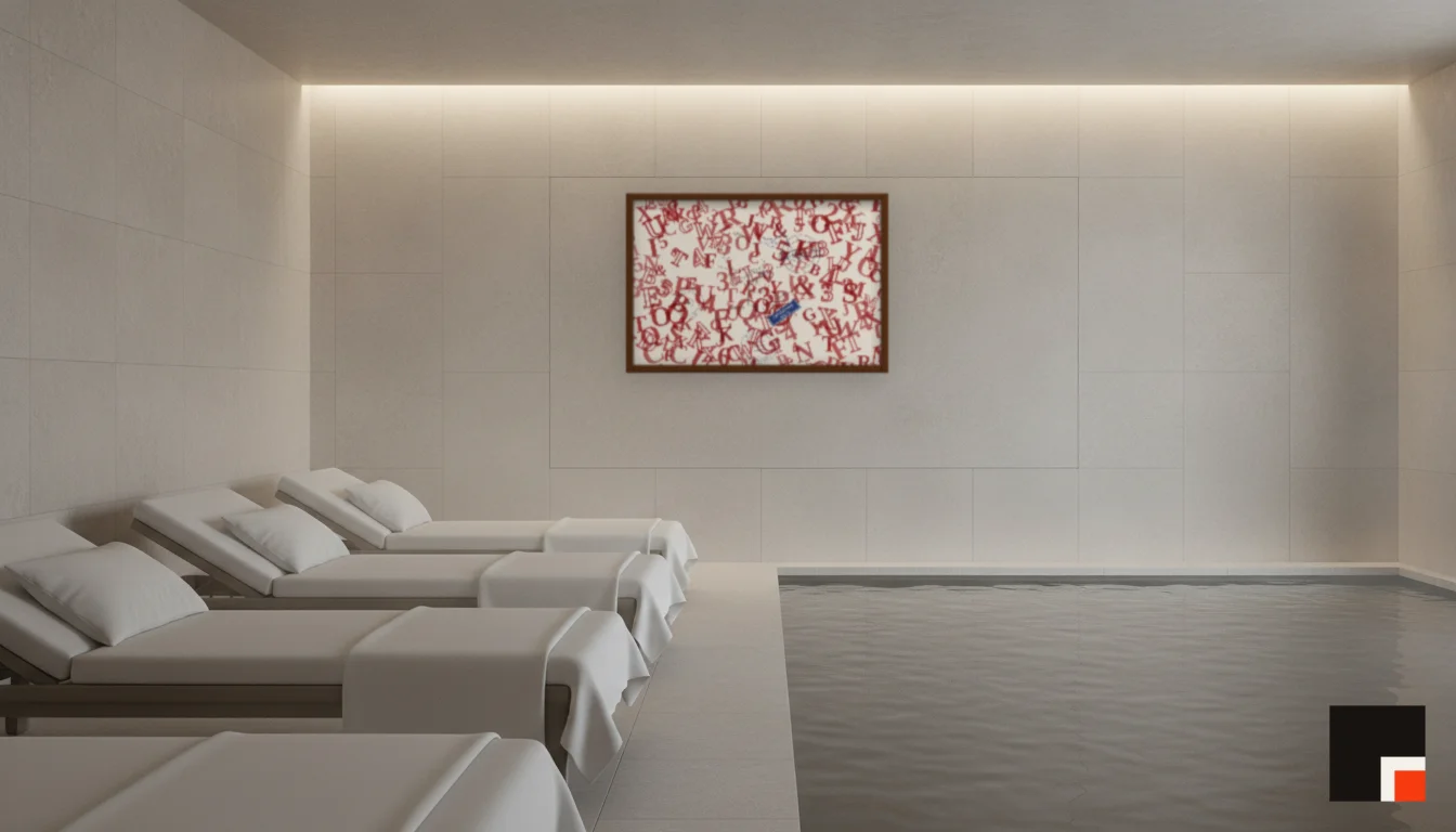 A Lumen & Logic artwork hanging in a Spa hotel interior — Relaxation room · Baden-Baden